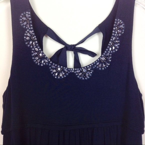 loft - Navy‎ Blue Beaded Dress Back Ribbon Bow … - Picture 2 of 6
